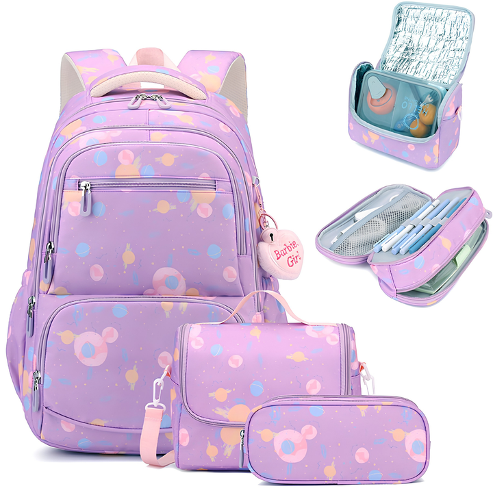 Three-piece Cartoon-print Set Backpack
