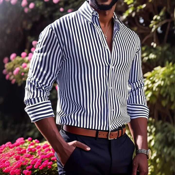 Stripe Printed Long Sleeve Lapel Button Shirt