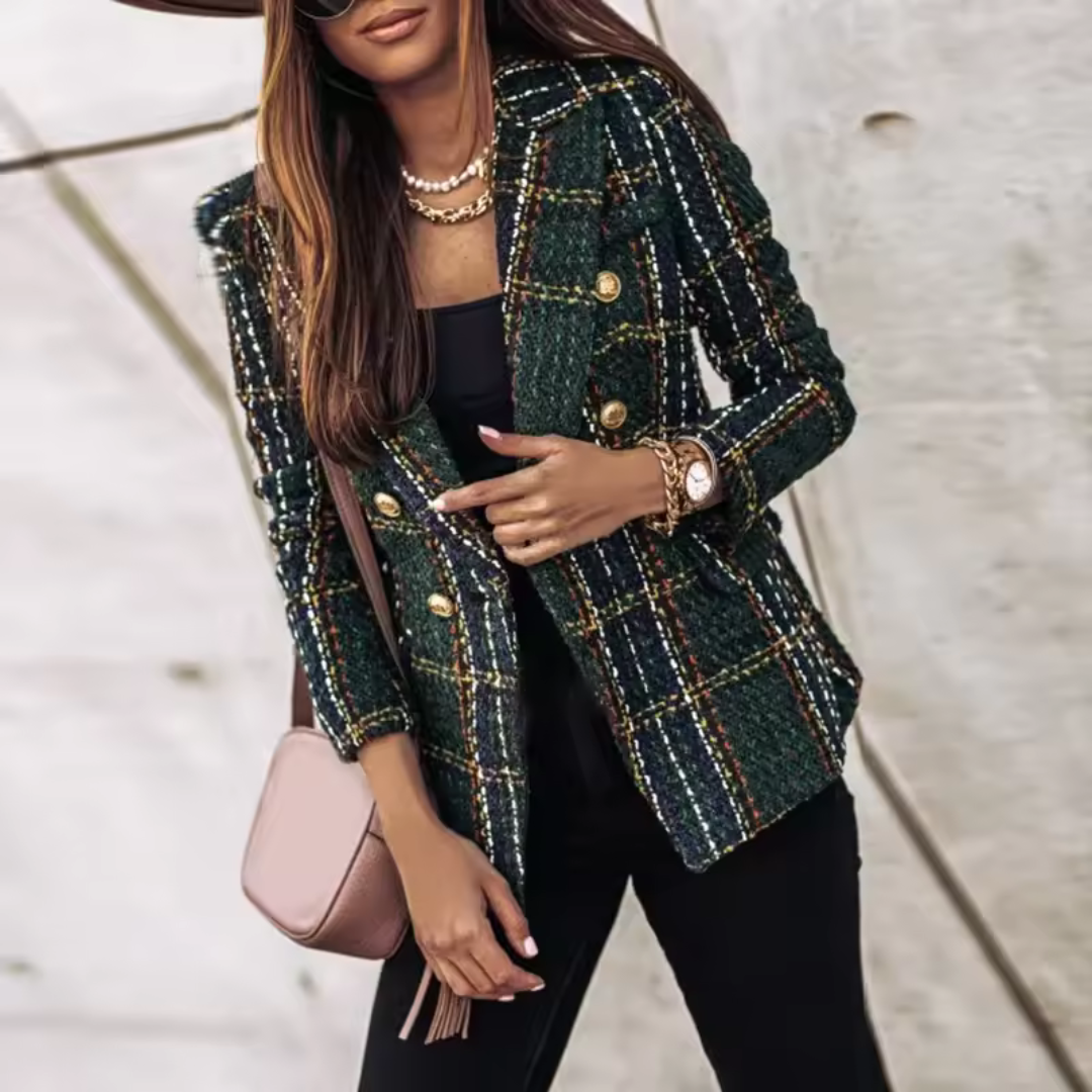 Elegant Patterned Women's Blazer with Gold Buttons