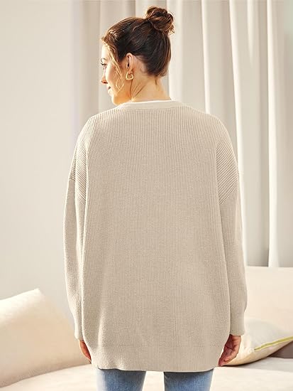 Oversized V-Neck Cardigan with Button Closure