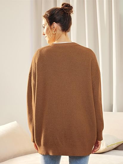 Oversized V-Neck Cardigan with Button Closure