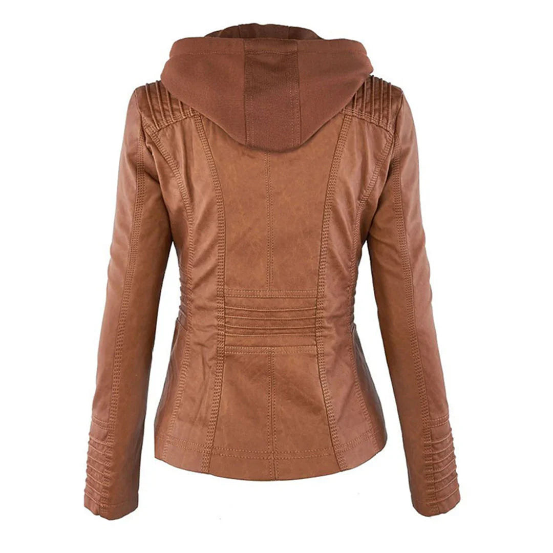 Melody – Faux Leather Biker Jacket with Hood