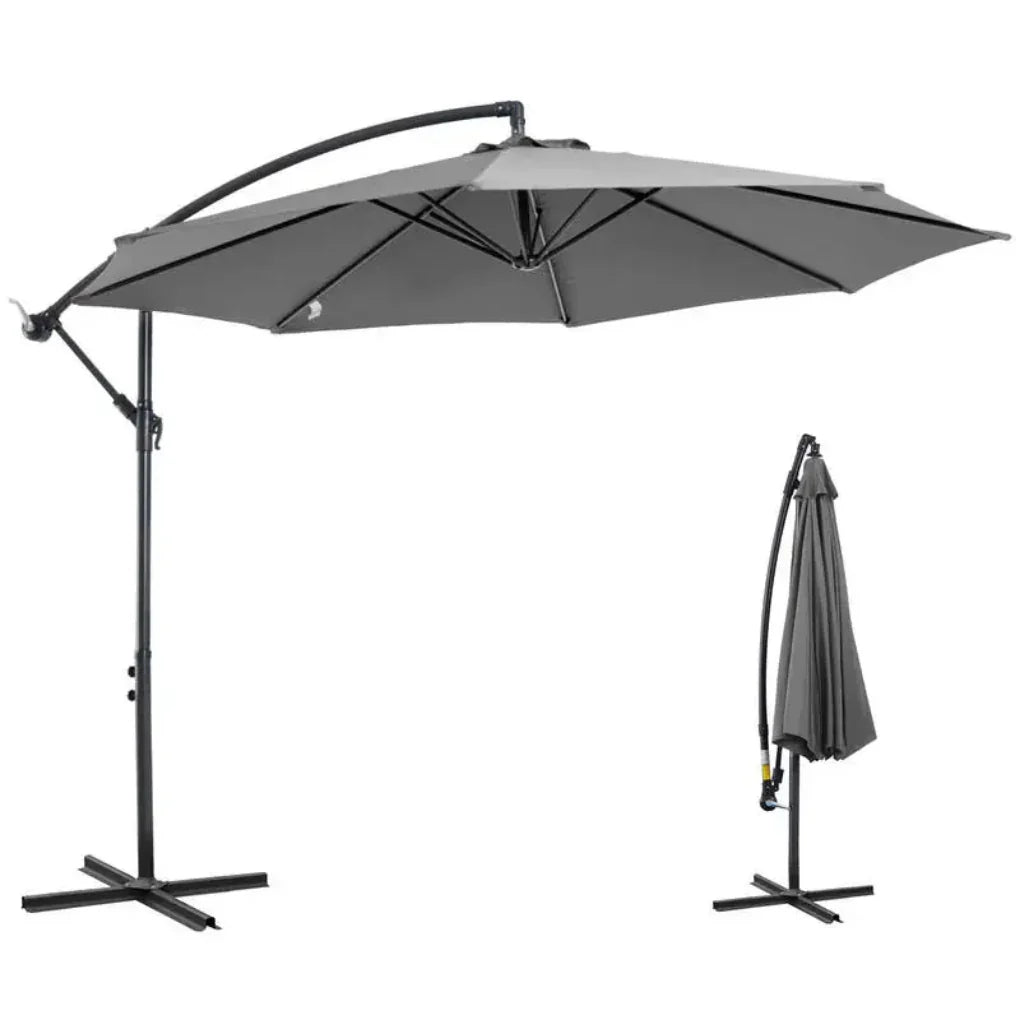 Parasol with hand crank, weatherproof, 2.95 m x 2.95 m x 2.45 m, polyester, steel, black