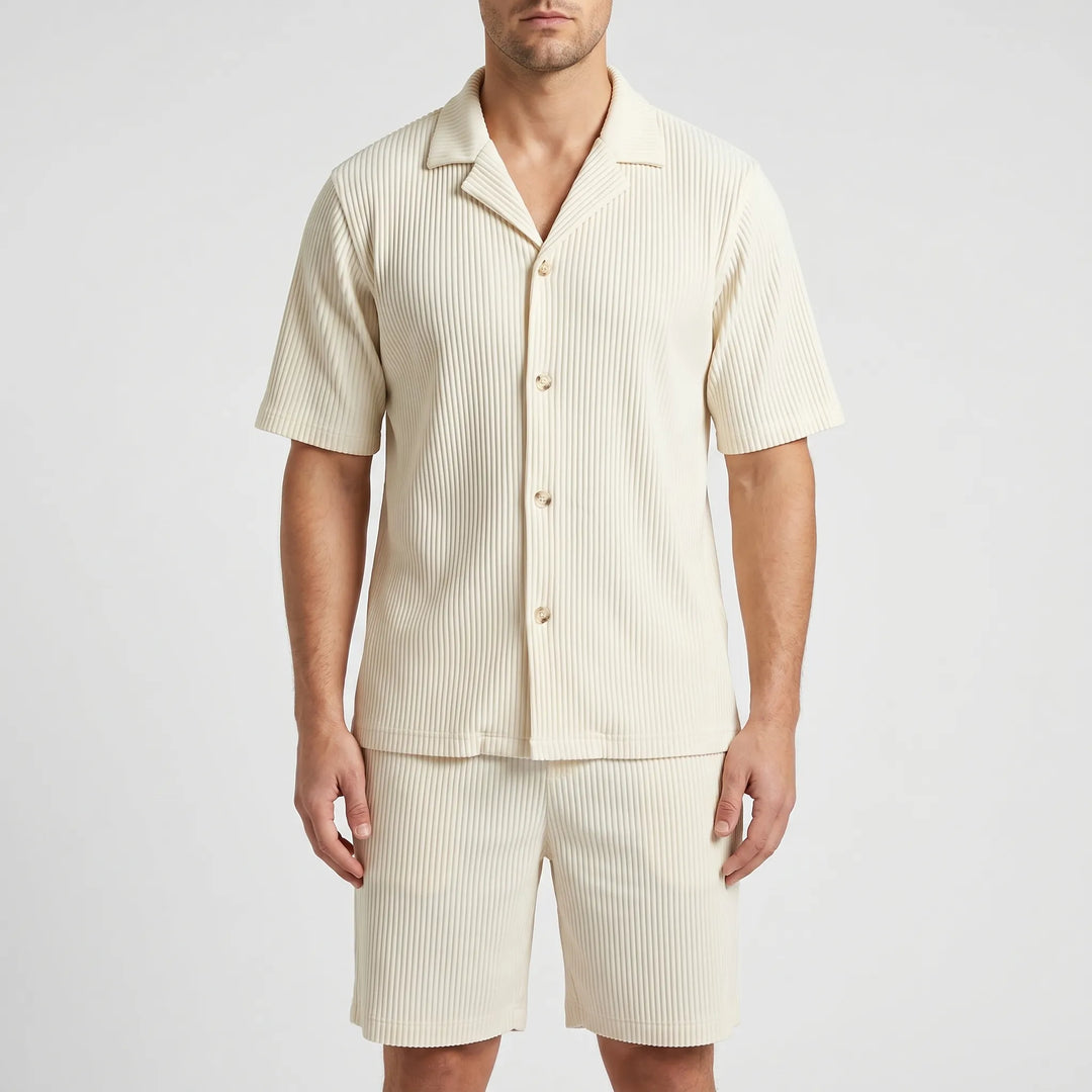 Vellare - Ribbed Short Sleeve Shirt Set