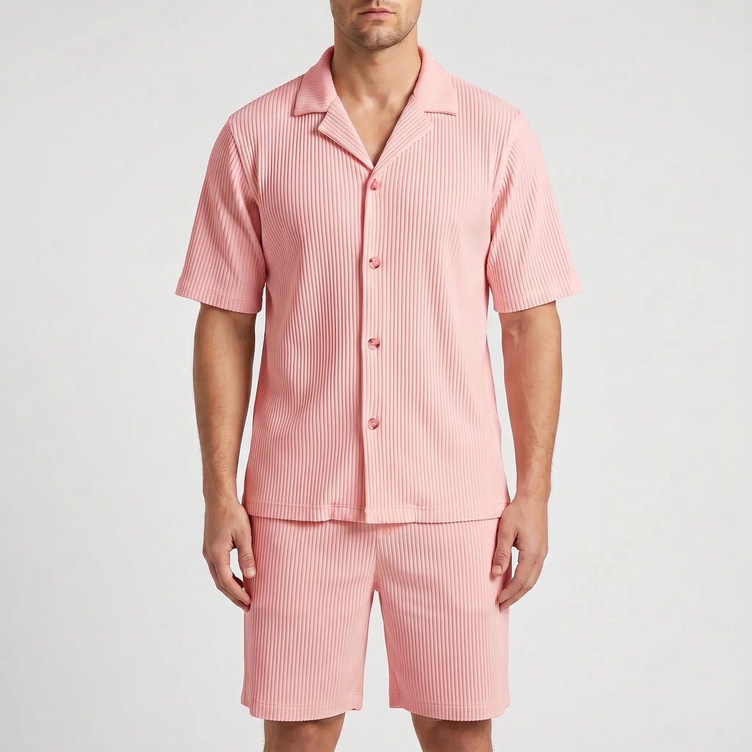 Vellare - Ribbed Short Sleeve Shirt Set