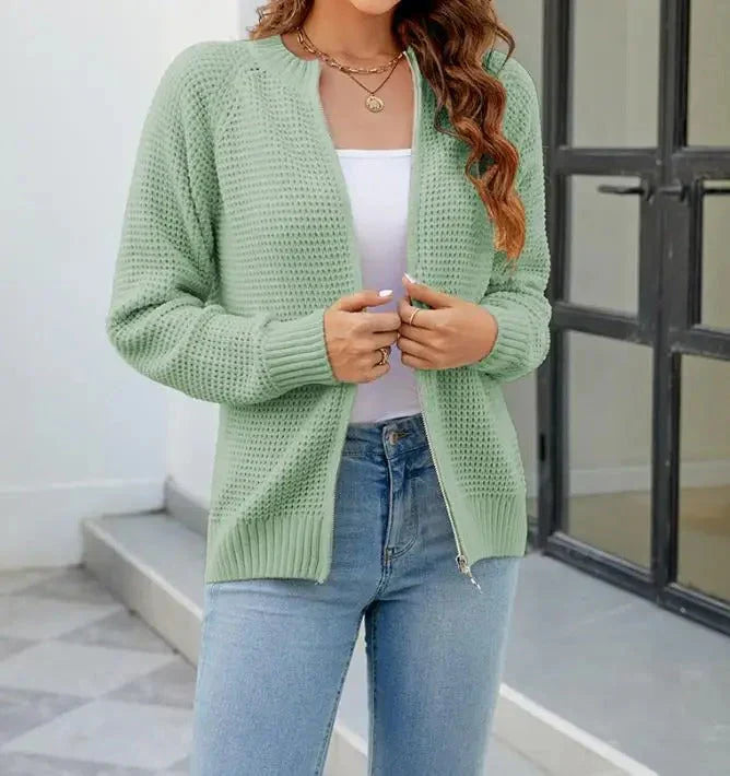 Solid Casual Women's Zip-Up Cardigan