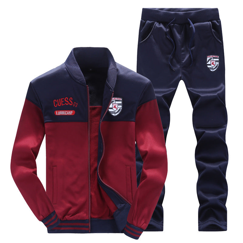 Sporty Baseball Men's Tracksuit in White and Blue