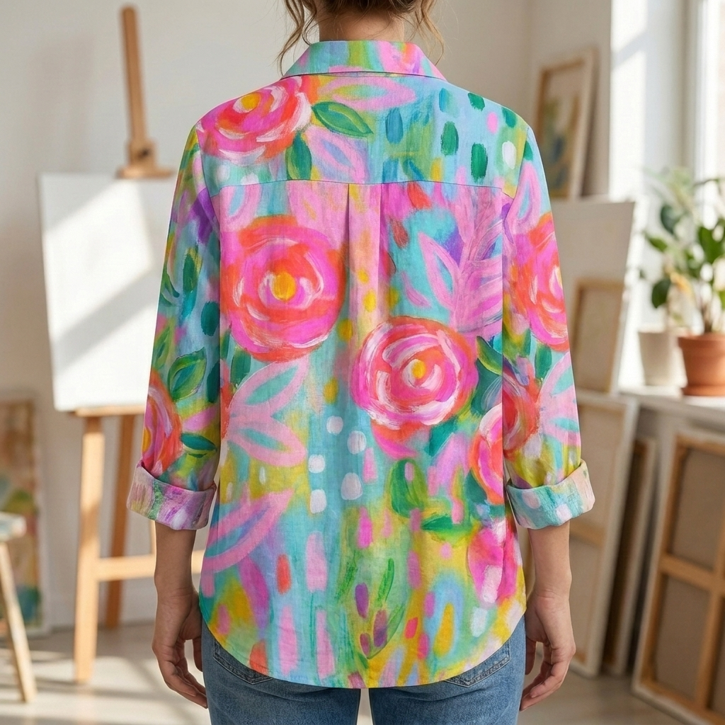Colorful Floral Button‑Front Blouse for Women