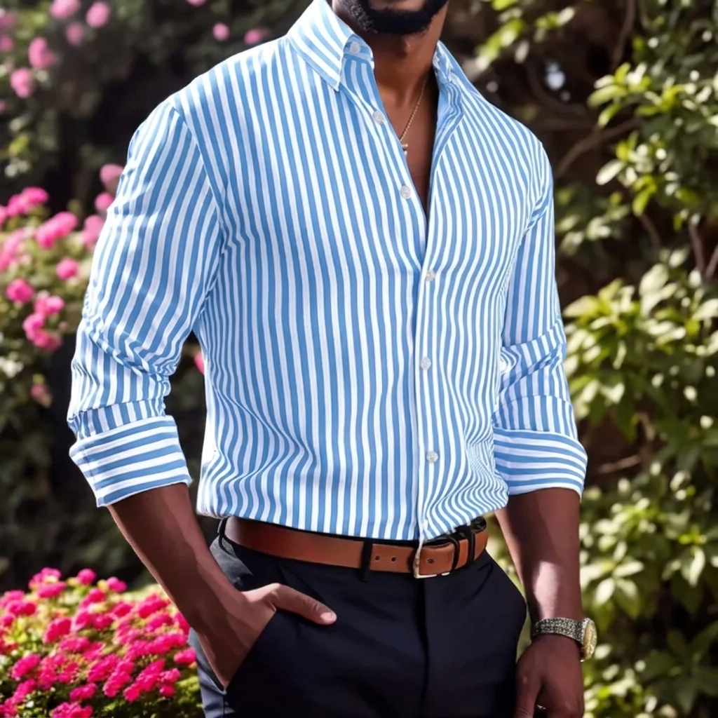 Stripe Printed Long Sleeve Lapel Button Shirt