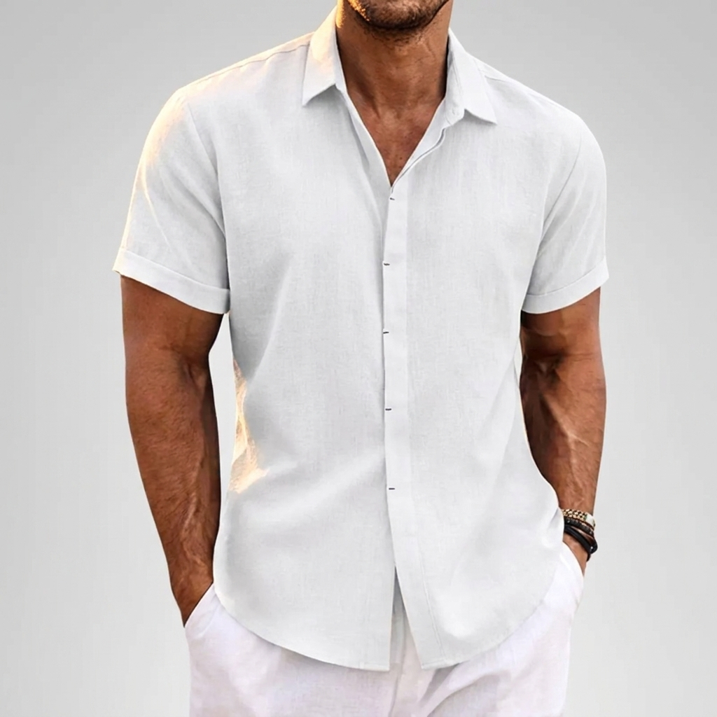 Men's Solid Colour Loose Fit Linen Blend Short Sleeve T-Shirt