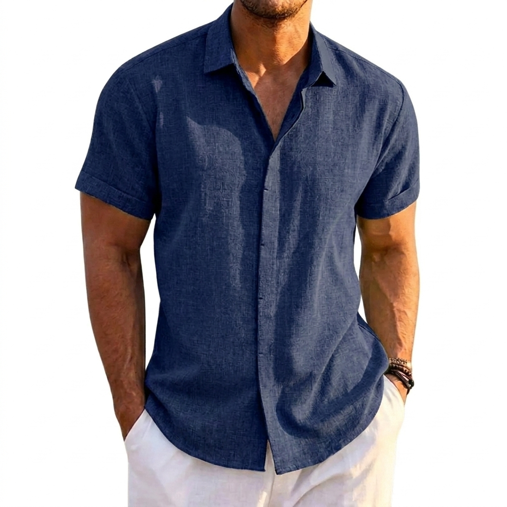 Men's Solid Colour Loose Fit Linen Blend Short Sleeve T-Shirt