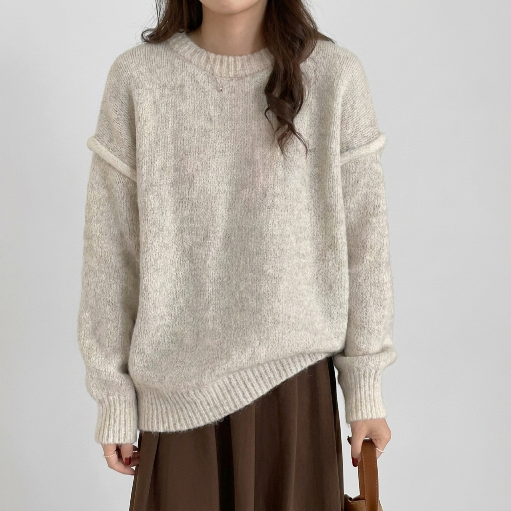 Oversized Ivory Pocket-Front Sweater – Relaxed Everyday Layer