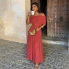 Off-Shoulder Sheer Maxi Dress High Waist Short Sleeve