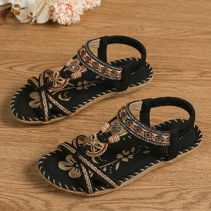 Open Toe Beach Sandals Microfiber Round Toe Elastic Band