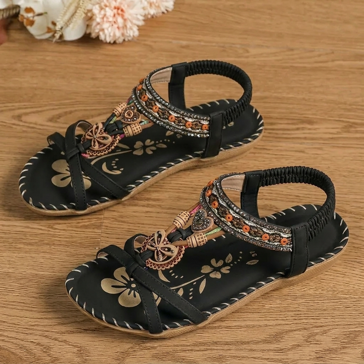 Open Toe Beach Sandals Microfiber Round Toe Elastic Band