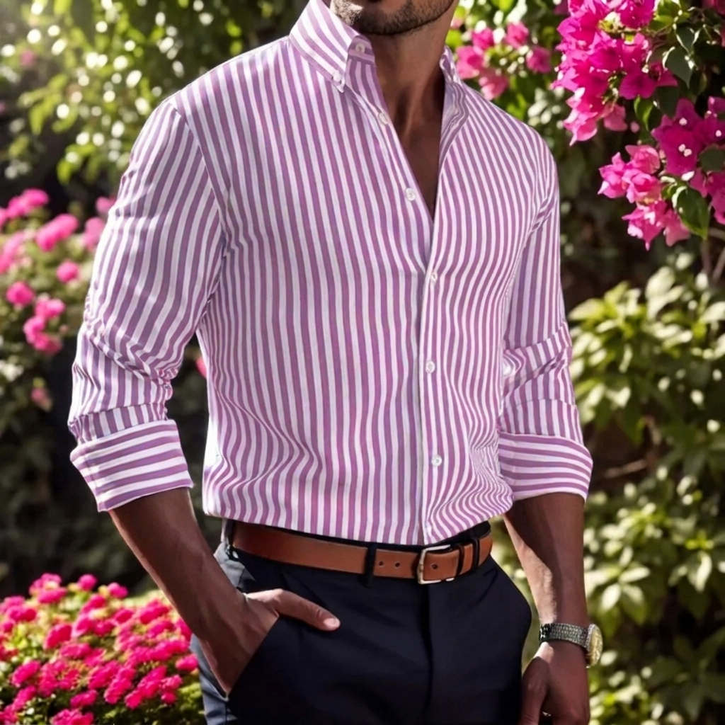 Stripe Printed Long Sleeve Lapel Button Shirt