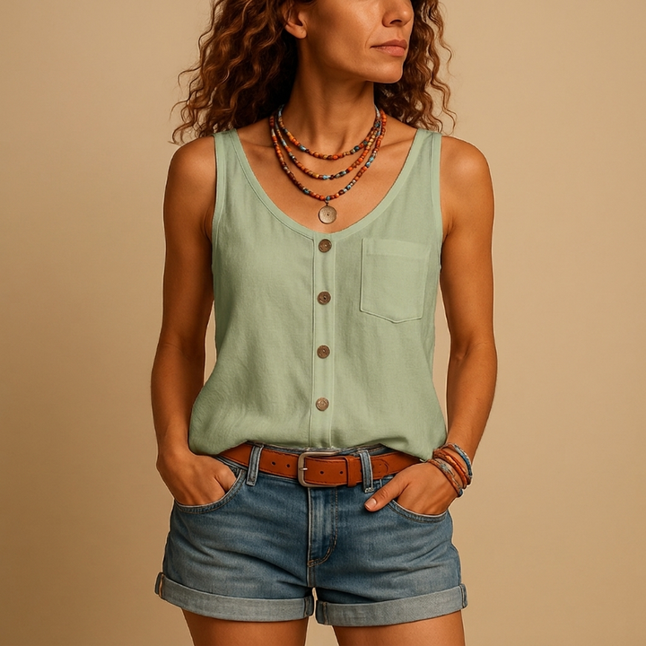 Sleeveless Lightweight Button-Down Top