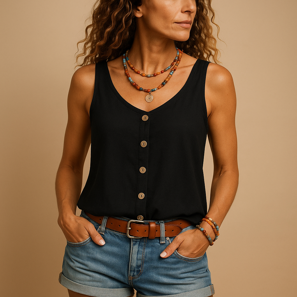 Sleeveless Lightweight Button-Down Top