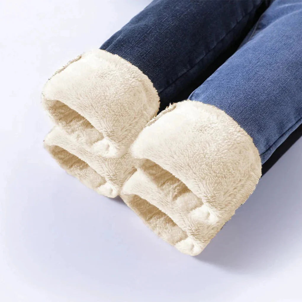 High-Waist Women's Winter Jeans Lined for Cold Days
